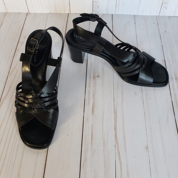 New Antonio Melanie Block Heel Sandals Black 8 - Picture 2 of 7